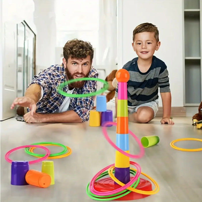 Kids Colorful Ring Toss Game Set -, Carnival Circus Throwing Fun, Includes 1 Stacking Pole & 9 Rings,Play Party Favors Christmas